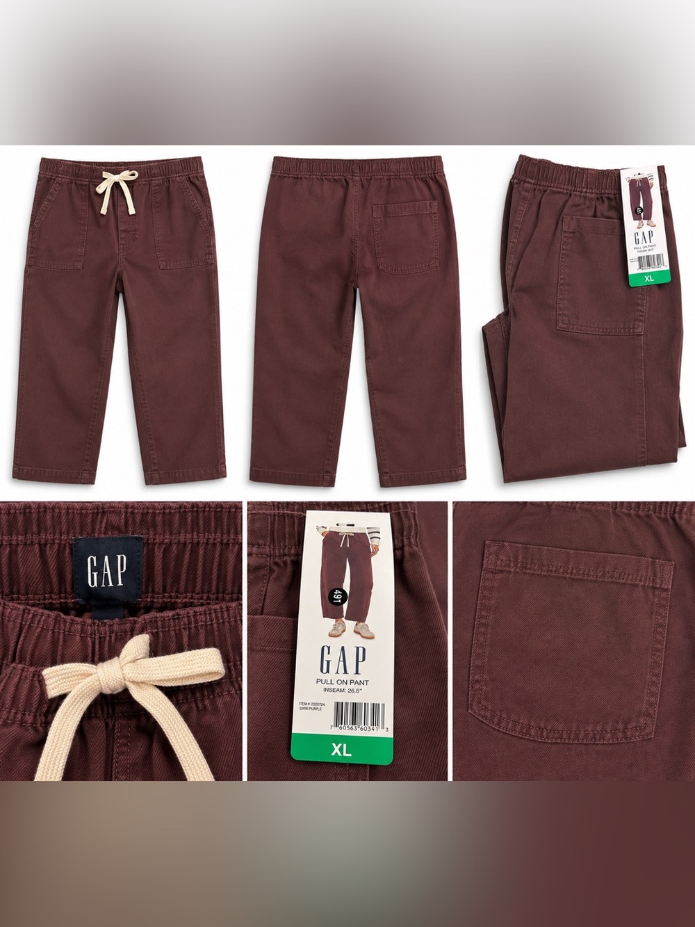 GAP Maroon Pull-On Cropped Pants with Drawstring XL